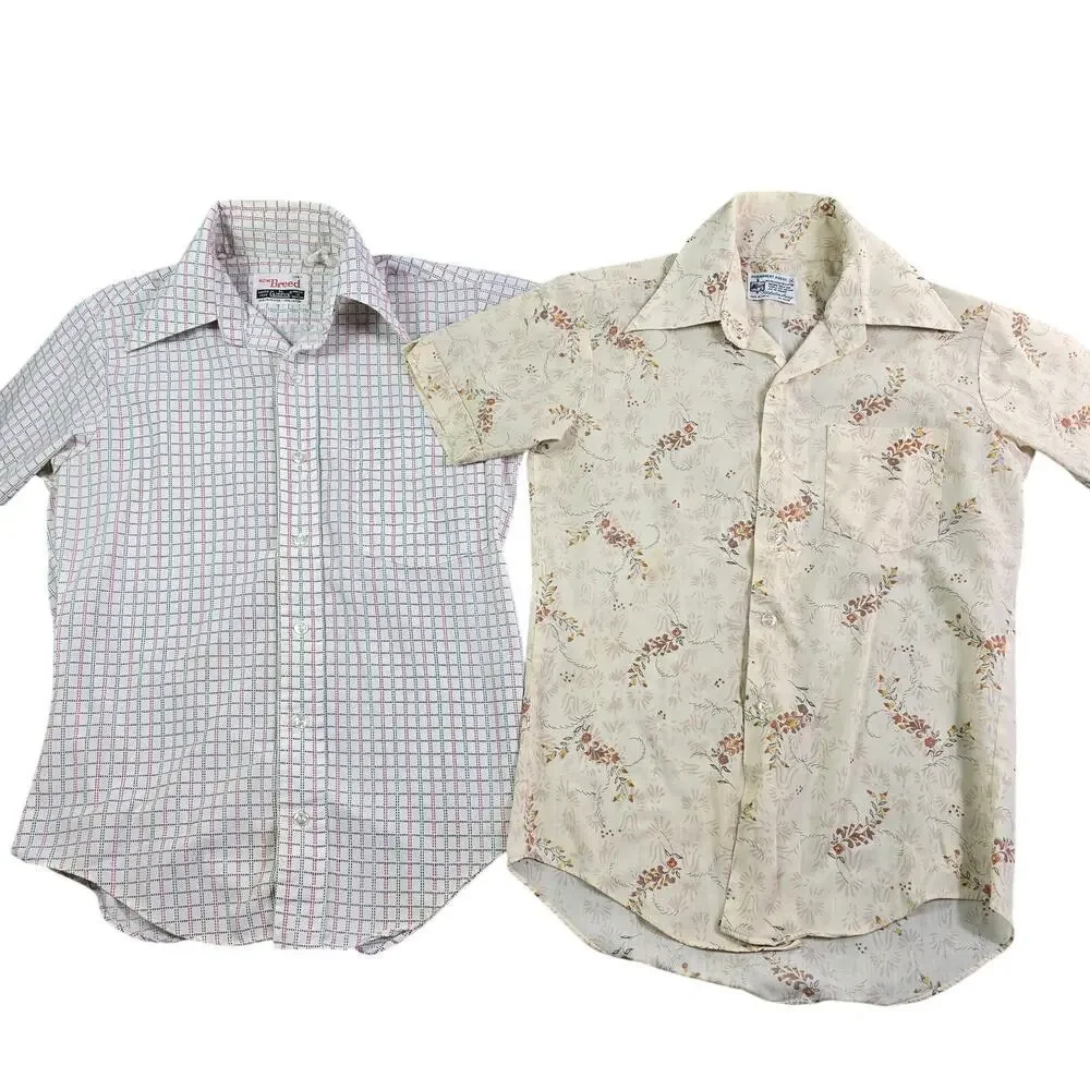 Vintage 70's Button Front Shirt Lot of 2 Boys Size 14 Retro Movie TV Props